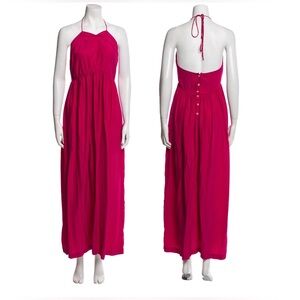 Ryan Roche Celebrity Favorite 100% Silk Halter Dress Button Back Lipstick Pink